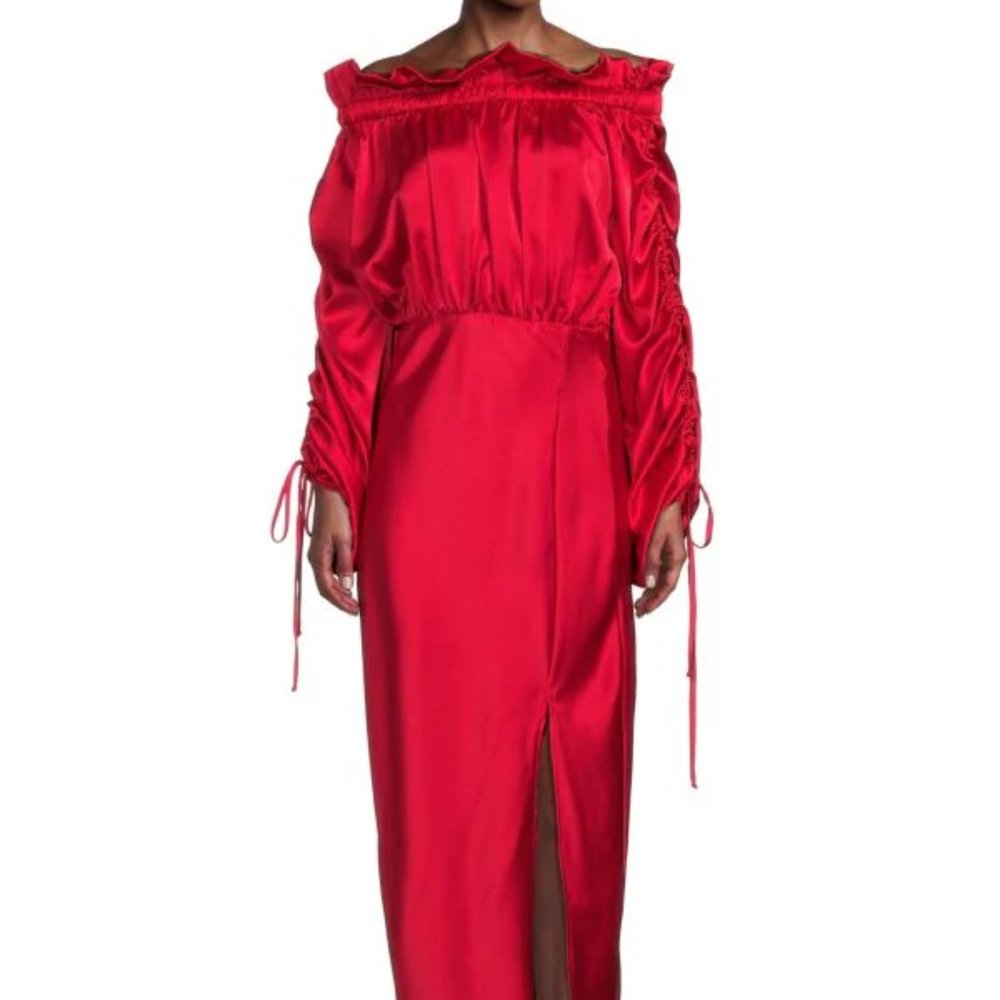 RENEE C. Satin Off The Shoulder Maxi Dress Small Red New with Tags